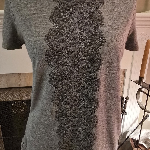 Jason Wu for Target XS Gray Tee Shirt with Black Lace Pattern - Picture 2 of 6